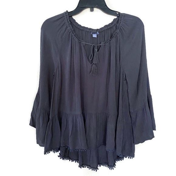 aerie Tops - Aerie Flowy Peasant Blouse Bell Sleeves Gray Size Small